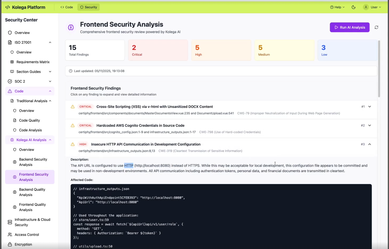 Kolega Platform Security Analysis for CTOs